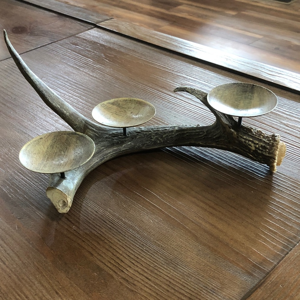 Antler-Style 3-Arm Candle Holder - Rustic Brown